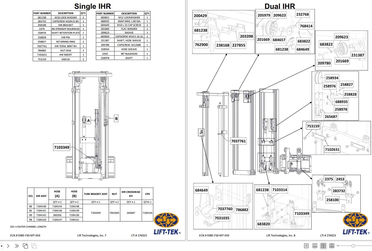 Lift Tek F50 MT Three Stage Full Freelift Part Manual 276023 (2)