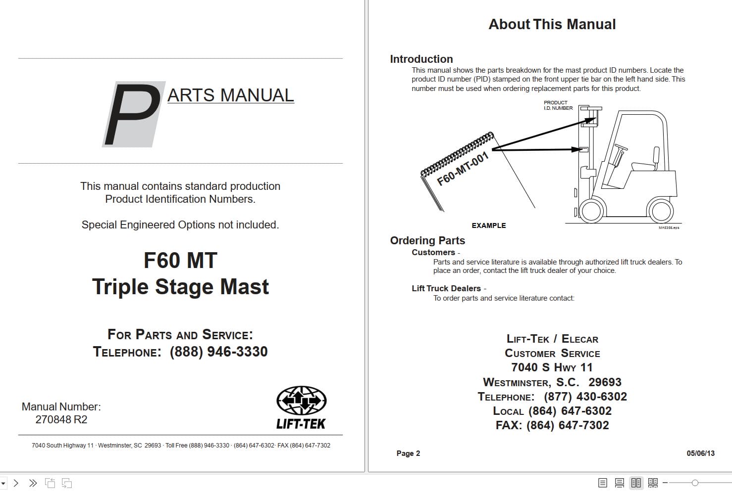Lift Tek F60 MT Triple Stage Mast Part Manual 270848R2 (1)