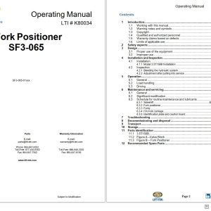 Lift Tek Fork Positioner SF3 065 Operating Manual K80034 (1)