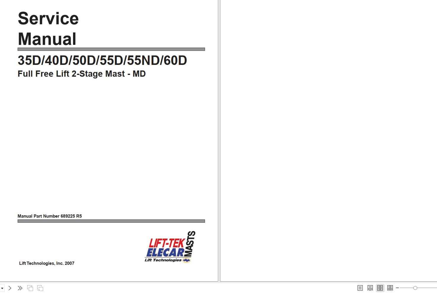 Lift Tek Full Free Lift 2 Stage Mast 35D MD To 60D MD Service Manual 689225R5 (1)