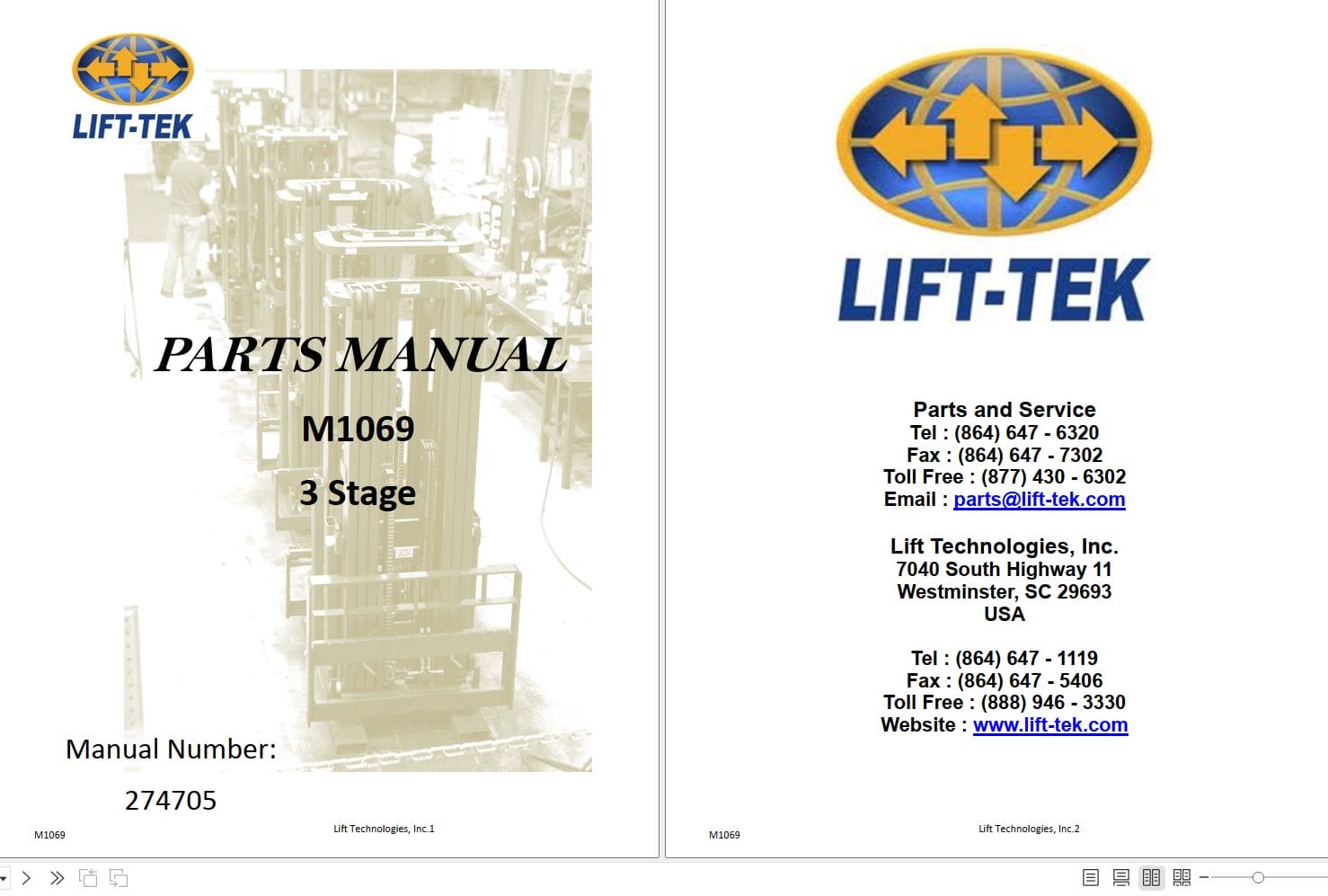 Lift Tek M1069 3 Stage Part Manual 274705 (1)