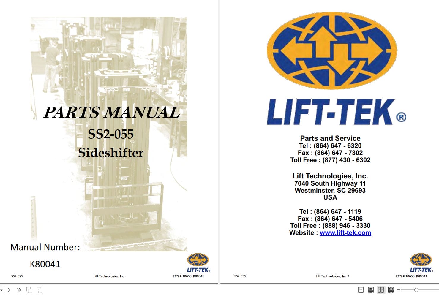 Lift Tek SS2 055 Sideshifter Operating Manual K80041 (1)