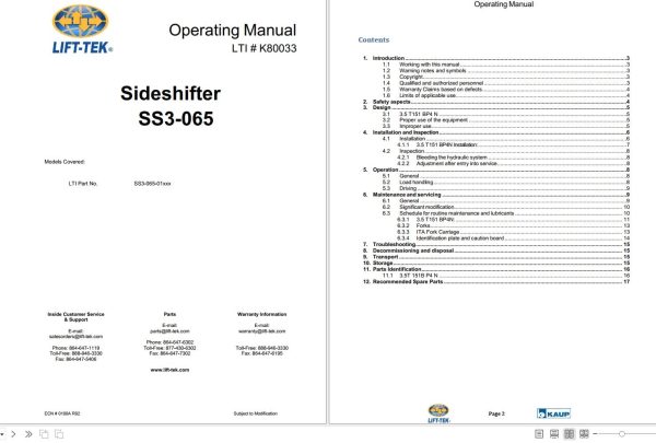 Lift Tek Sideshifter SS3 065 Operating Manual K80033 (1)
