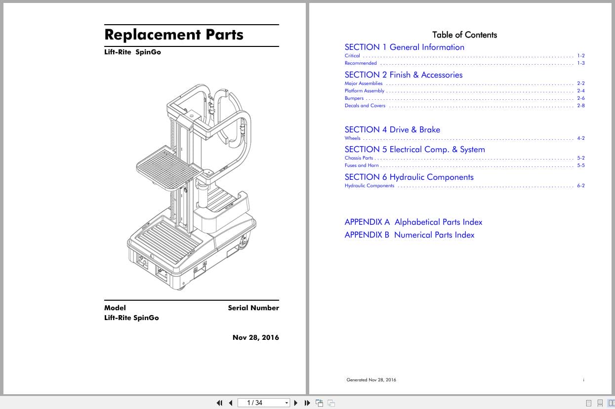 Liftrite Personnel Lifter SpinGo Parts Manual 2016 (1)