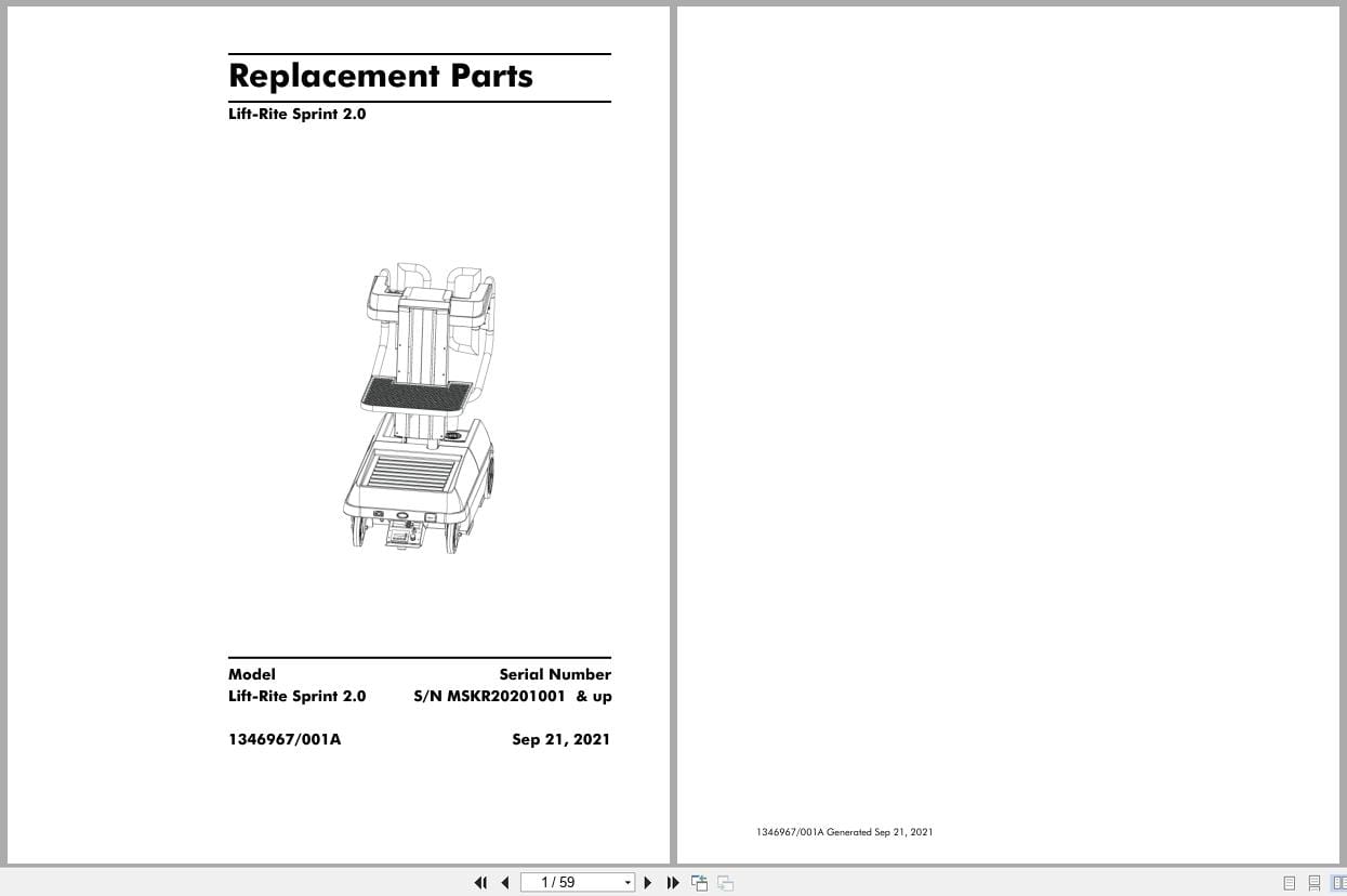 Liftrite Personnel Lifter Sprint 2.0 Parts Manual 1346967001A 2021 (1)
