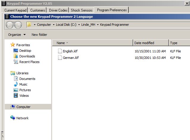 Linde Version 2.05 07.2003 Keypad Programmer 5