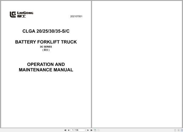 Liugong Forklift CLGA20 S to CLGA35 C Operation Maintenance Manual 202107001 (1) Liugong Forklift Clga20 S To Clga35 C Operation Maintenance Manual 202107001 (1)
