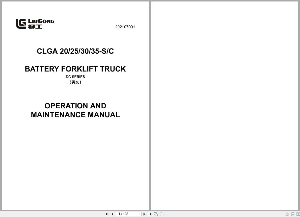 Liugong Forklift CLGA20 S to CLGA35 C Operation Maintenance Manual 202107001 (1)