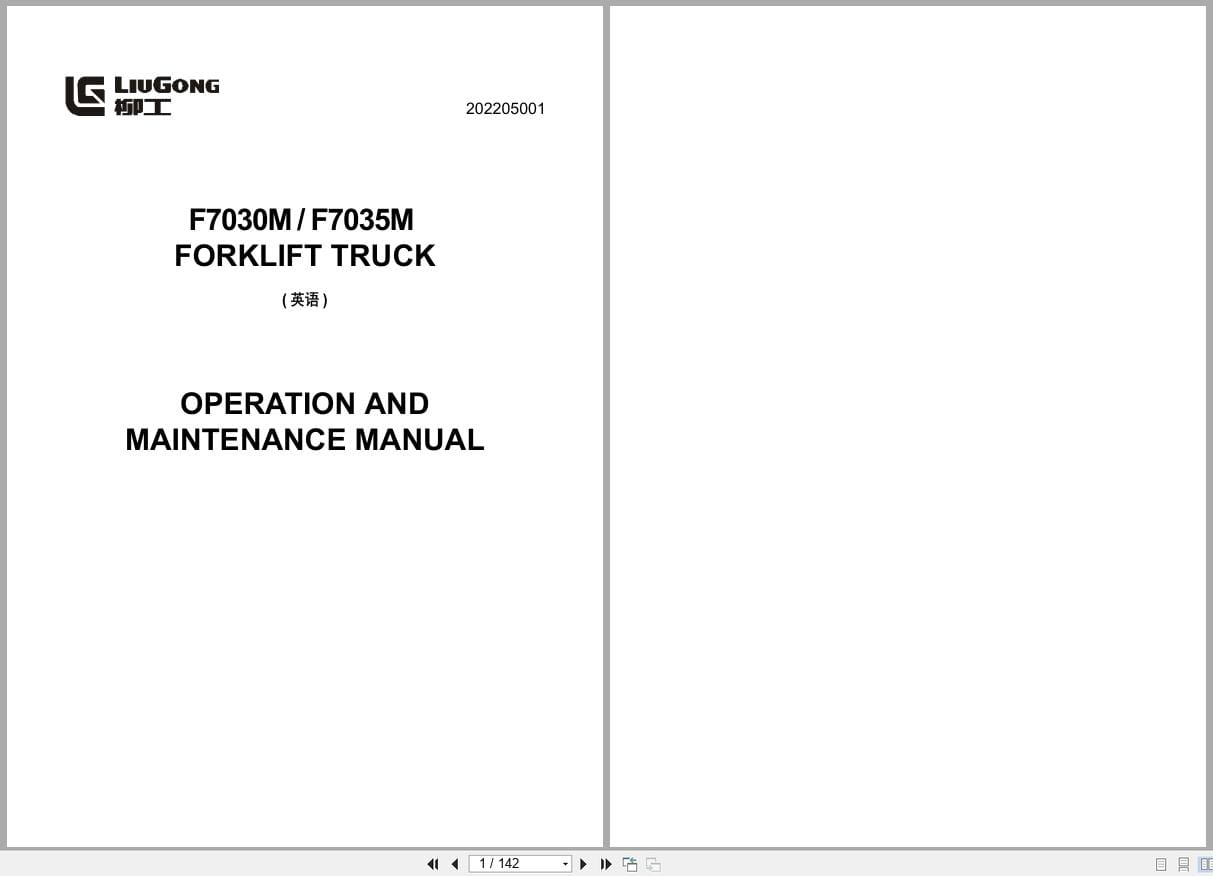 Liugong Forklift F7030M F7035M Operation Maintenance Manual 202205001 (1)