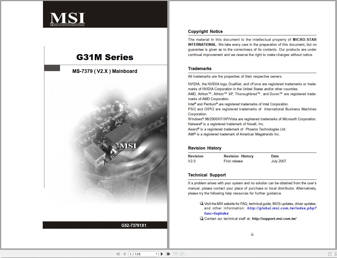 MSI Mainboard G31M Series MS 7379 Operators Manual G52 73791X1 (1)