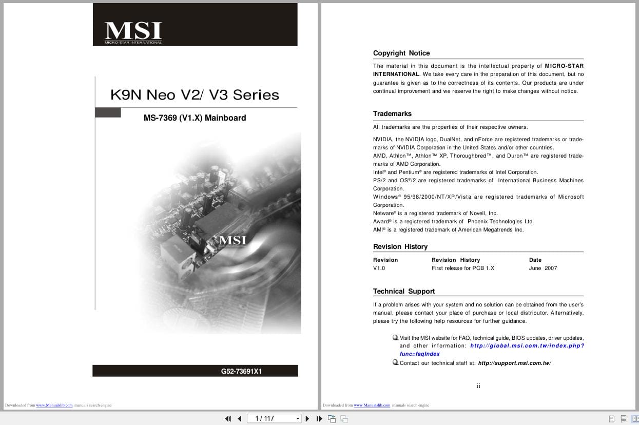 MSI Mainboard K9N Neo V2 V3 Series MS 7369 Operators Manual G52 73691X1 (1)