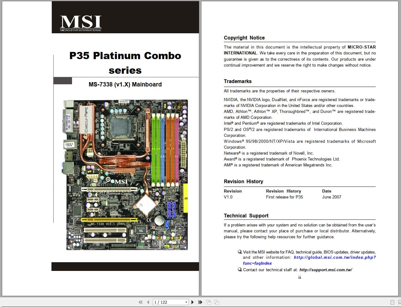 MSI Mainboard P35 Platinum Combo Series MS 7338 Operators Manual (1)
