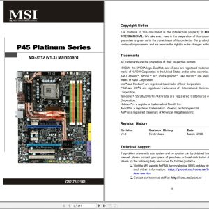 MSI Mainboard P45 Platinum Series MS 7512 Operators Manual G52 75121X1 (1)
