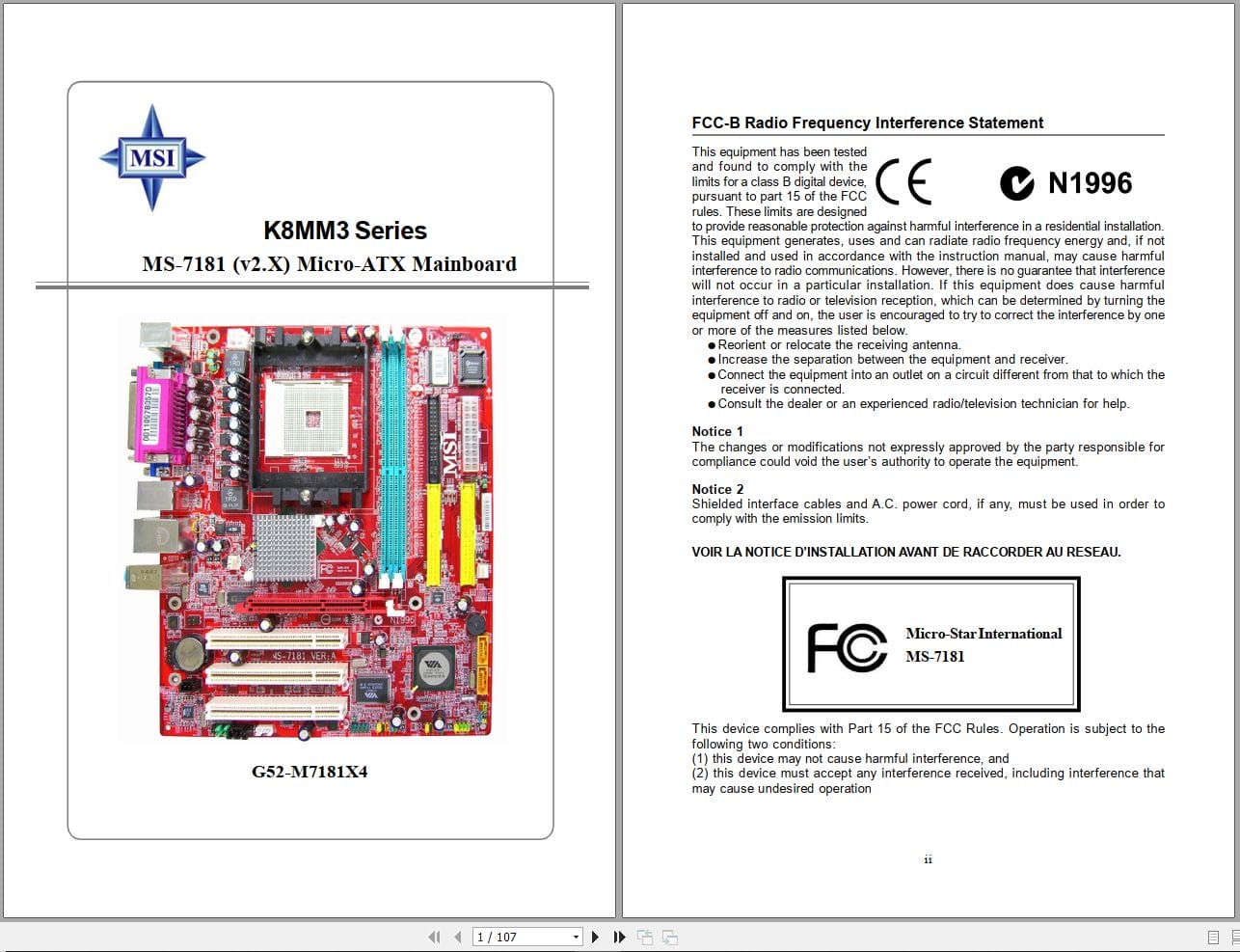 MSI Micro ATX Mainboard K8MM3 Series MS 7181 Operators Manual G52 M7181X4 (1)