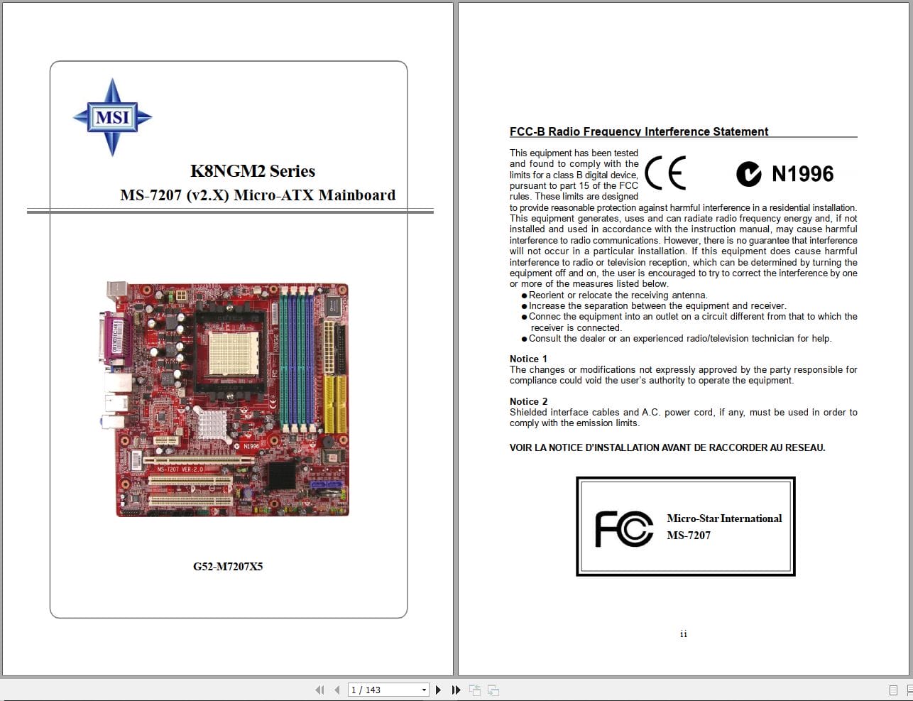 MSI Micro ATX Mainboard K8NGM2 Series MS 7207 Operators Manual G52 M7207X5 (1)