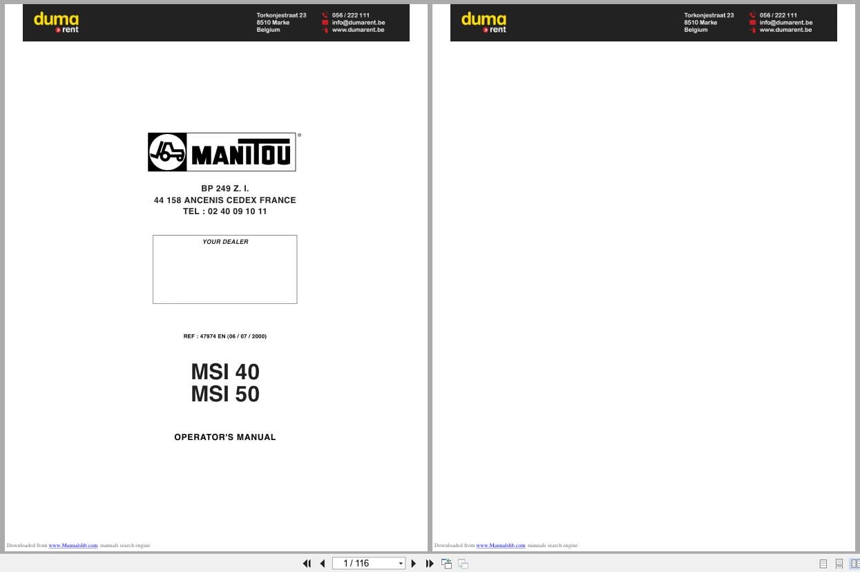 Manitou Forklift Truck MSI40 MSI50 Operators Manual 47974 2000 (1)