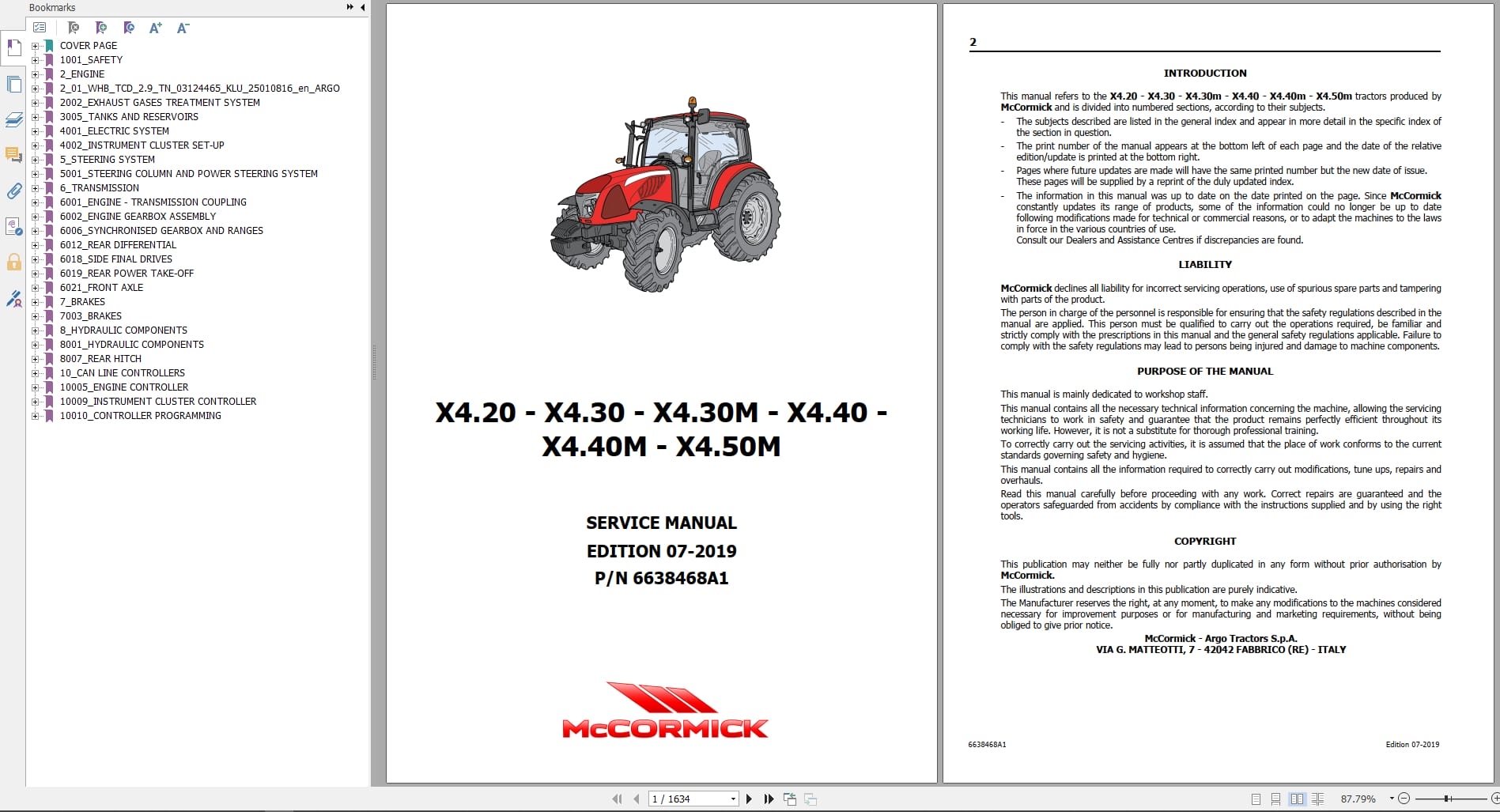McCormick Tractor X4.20 X4.30 X4.30m X4.40 X4.40m X4.50m Service Manual 6638468A1 2019 (1)