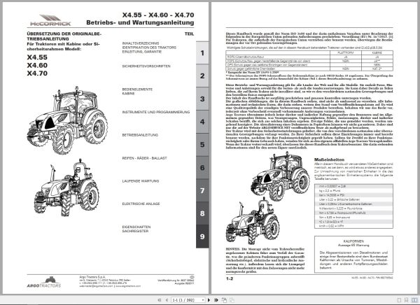 McCormick Tractor X4.55 X4.60 X4.70 Operating Maintenance Manual 6627335A2 DE (1)