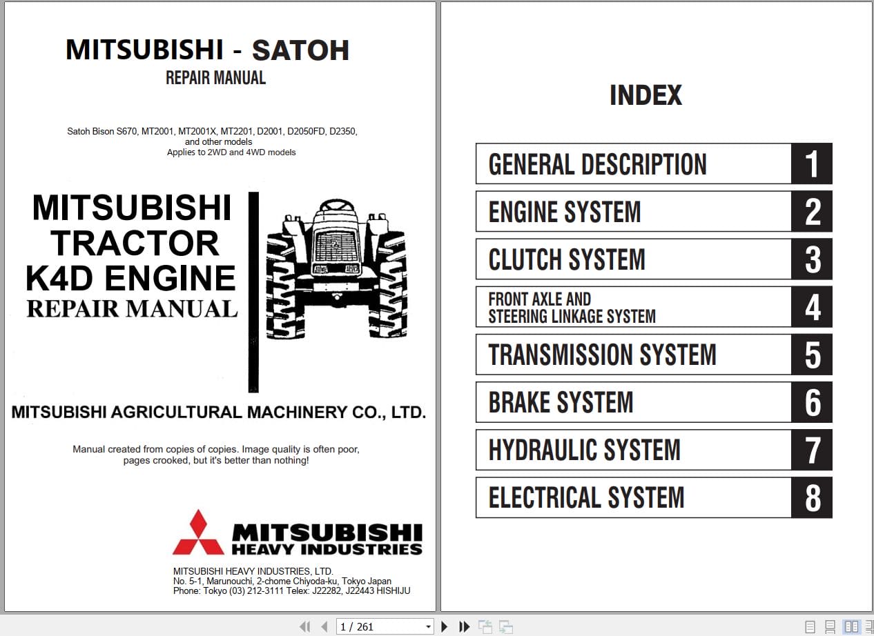 Mitsubishi Tractor 670 670D Engine K4D Repair Manual (1)
