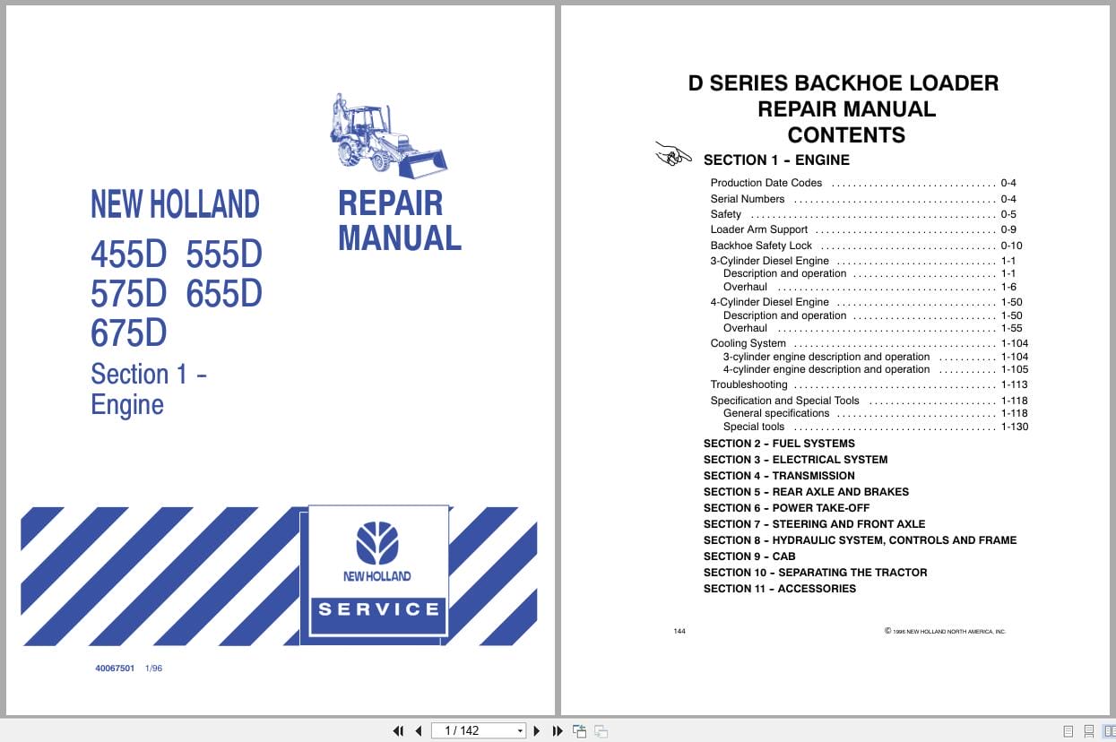 New Holland Backhoe Loader 455F to 675D Engine Repair Manual 40067501 (1)