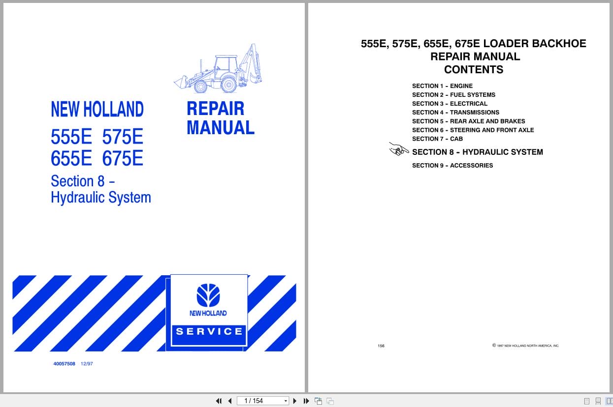 New Holland Backhoe Loader 555E to 675E Hydraulic System Repair Manual 40057508 (1)