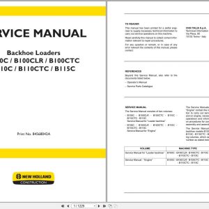 New Holland Backhoe Loader B100C to B115C Service Manual 84568042A (1)