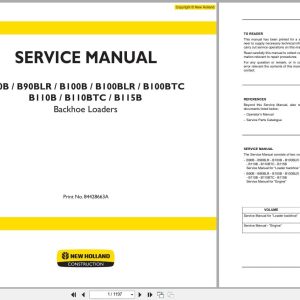 New Holland Backhoe Loader B90B to B115B Service Manual 84428665A (1)