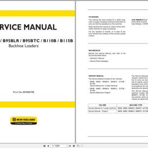 New Holland Backhoe Loader B90B to B115B Service Manual 84428670B (1)