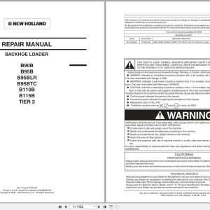 New Holland Backhoe Loader B90B to B115B Tier 3 Repair Manual 87643850BNA (1)