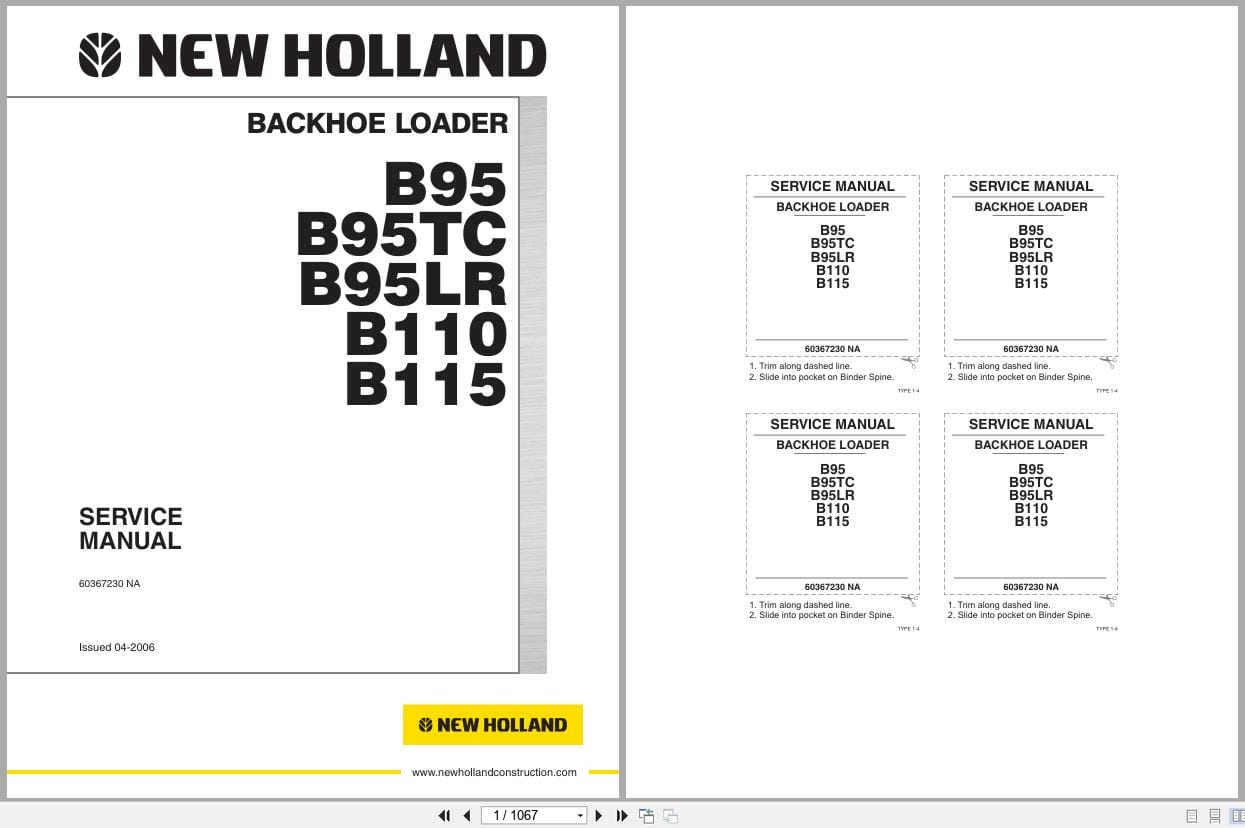 New Holland Backhoe Loader B95 to B115 Service Manual 60367230NA 2006 (1)