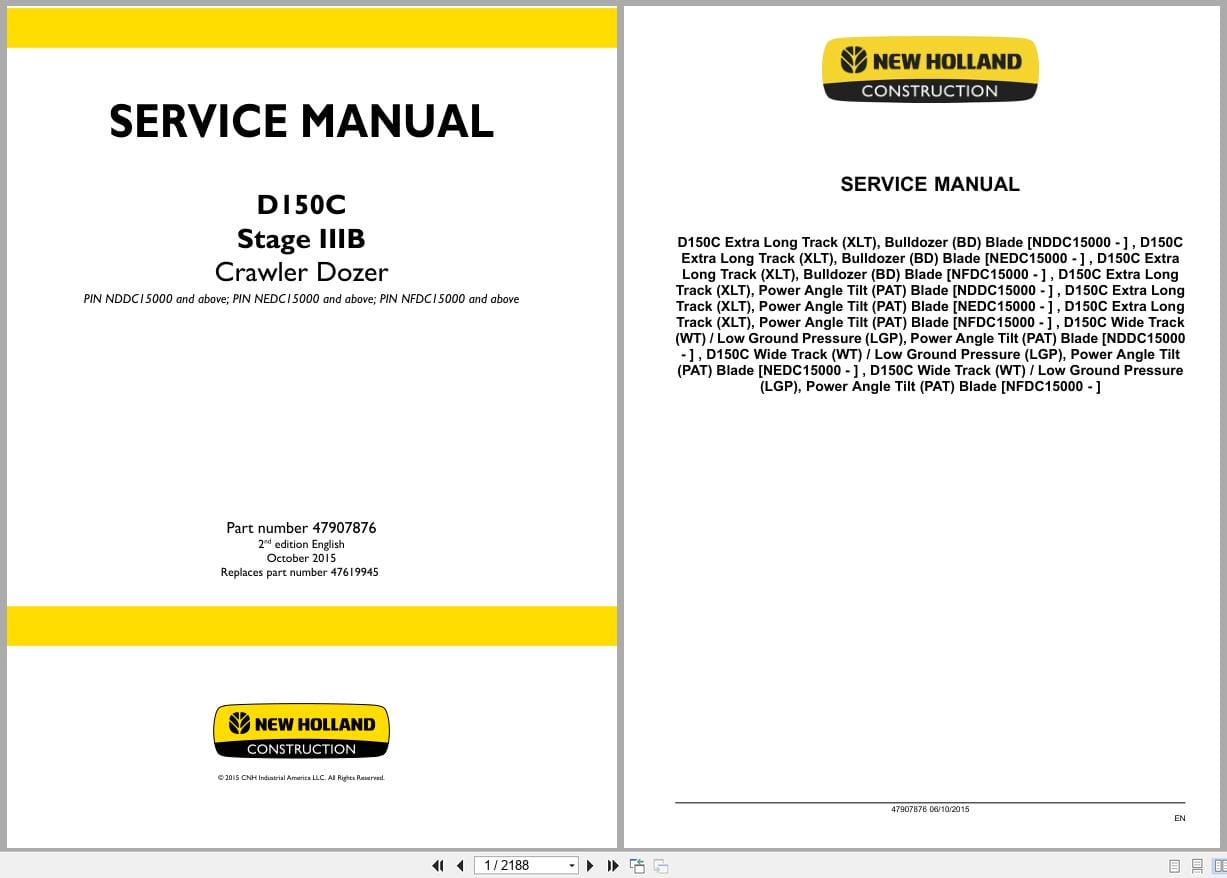 New Holland Crawler Dozer D150C Stage IIIB Service Manual 47907876 (1)
