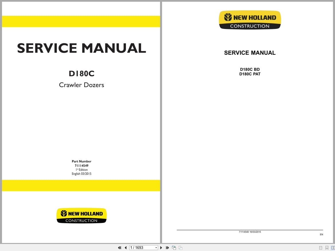 New Holland Crawler Dozer D180C Service Manual 71114549 (1)