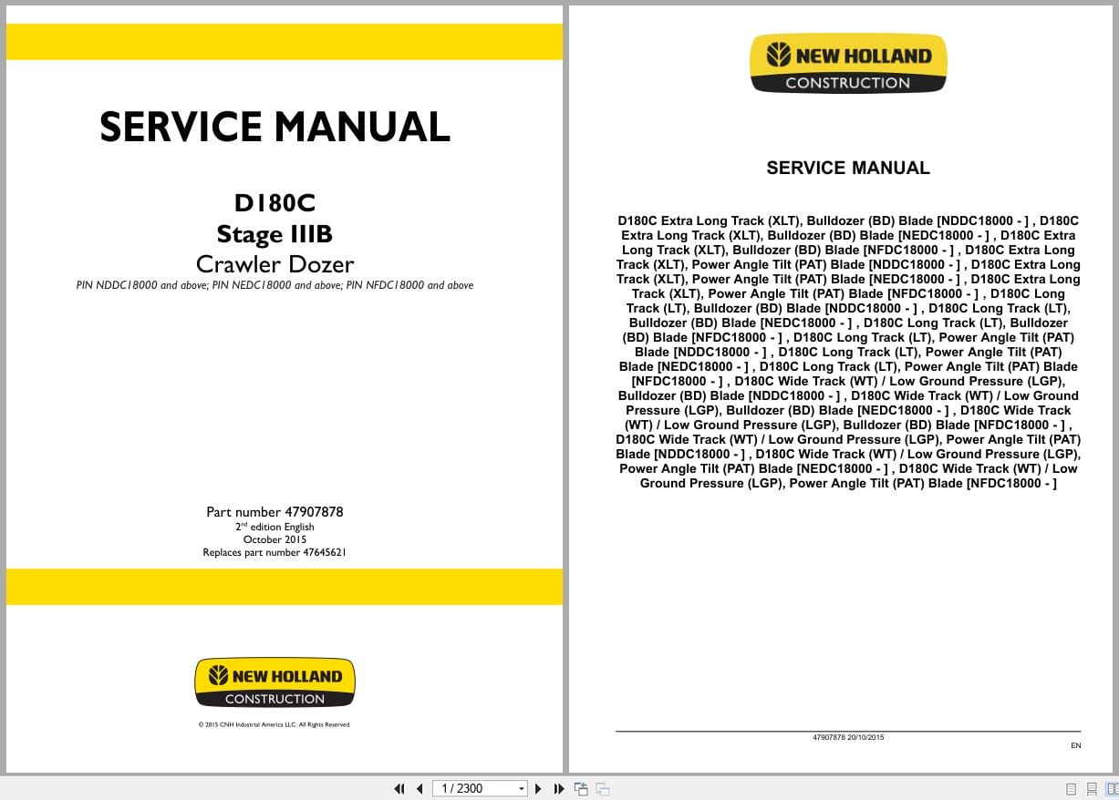 New Holland Crawler Dozer D180C Stage IIIB Service Manual 47907878 (1)
