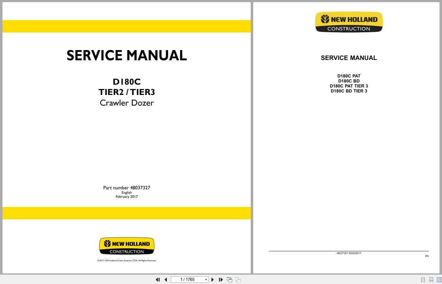 New Holland Crawler Dozer D180C Tier 2 Tier 3 Service Manual 48037327 (1)
