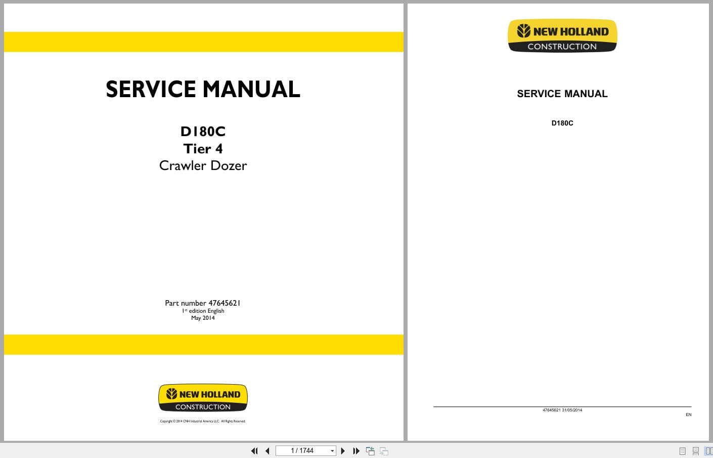 New Holland Crawler Dozer D180C Tier 4 Service Manual 47645621 (1)