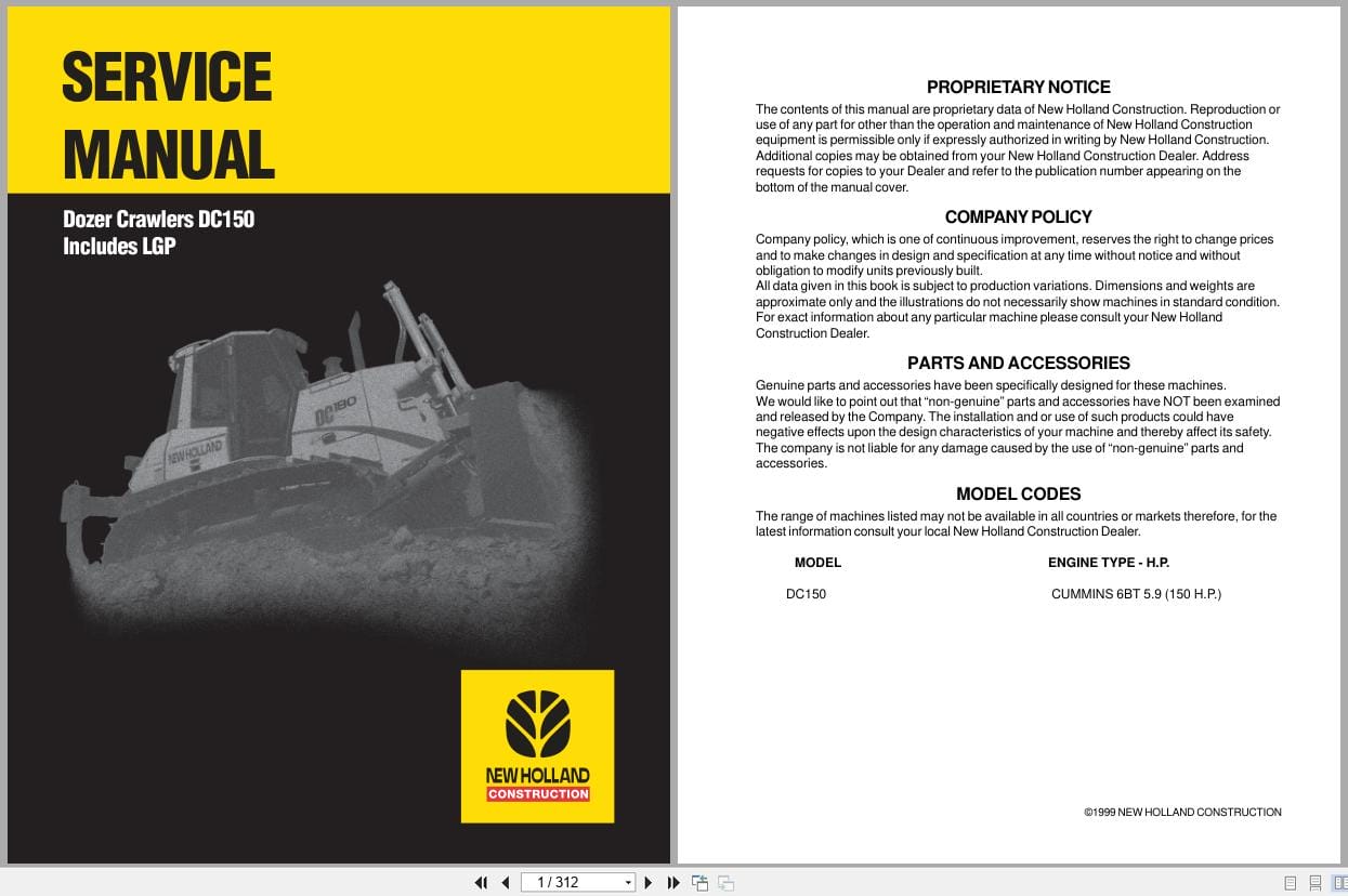 New Holland Crawler Dozer DC150 Service Manual 60402262 (1)