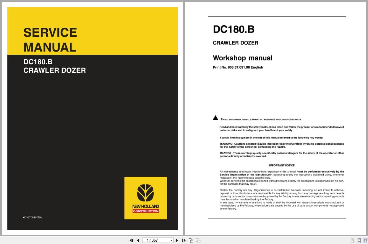 New Holland Crawler Dozer DC180.B Service Manual 6036709100NA (1)