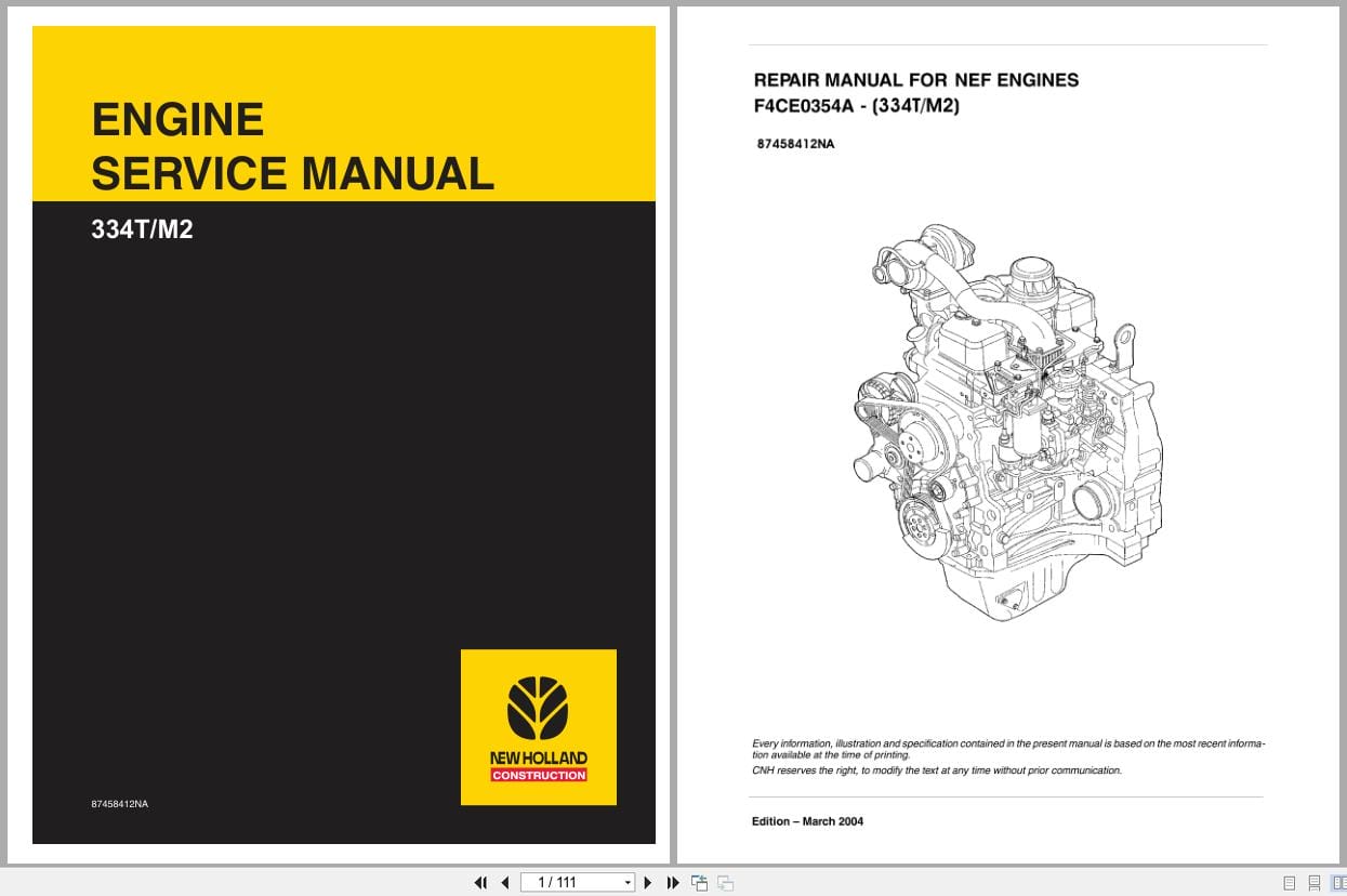 New Holland Engine F4CE0354A Service Manual 87458412NA (1)