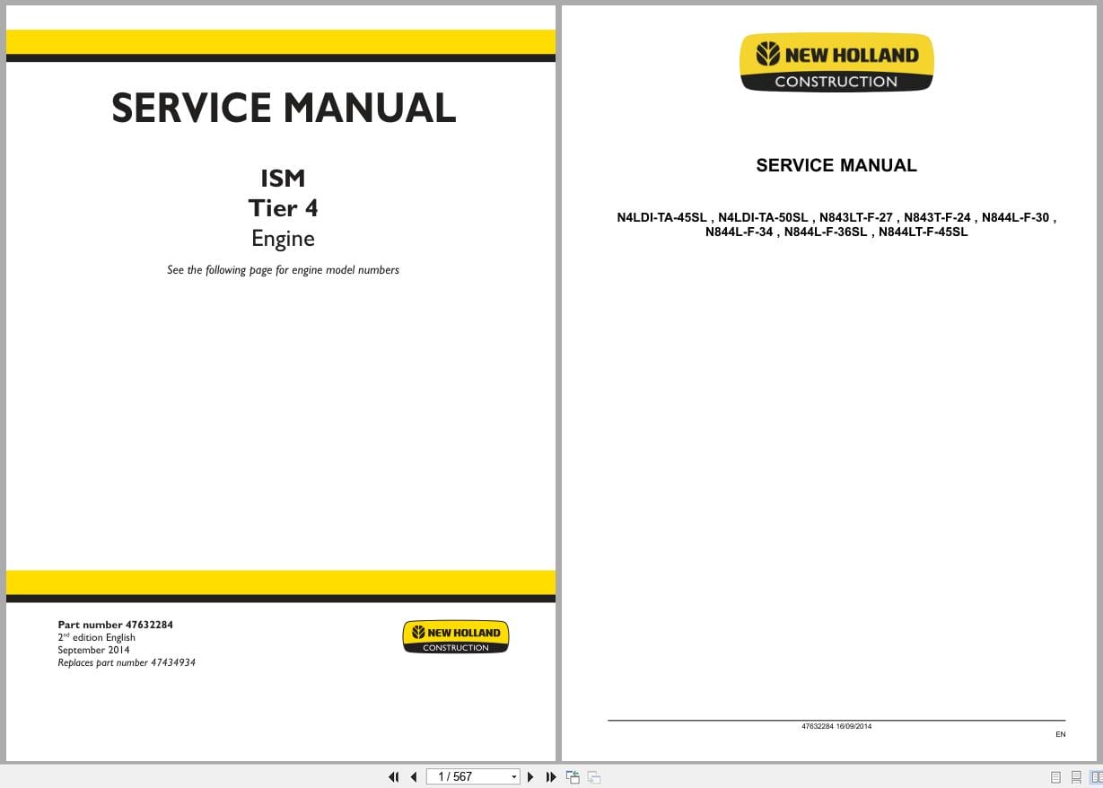 New Holland Engine ISM Tier 4 Service Manual 47632284 (1)