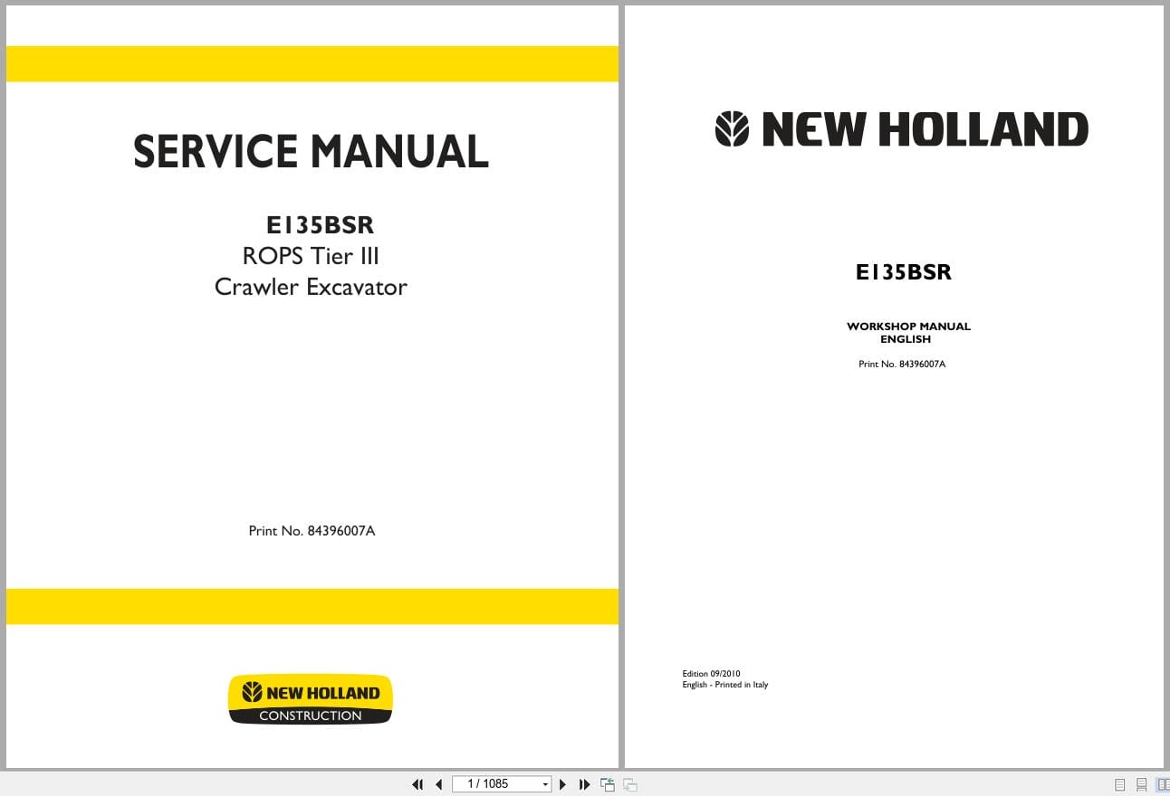 New Holland Excavator E135BSR ROPS Tier III Service Manual 84396007A (1)