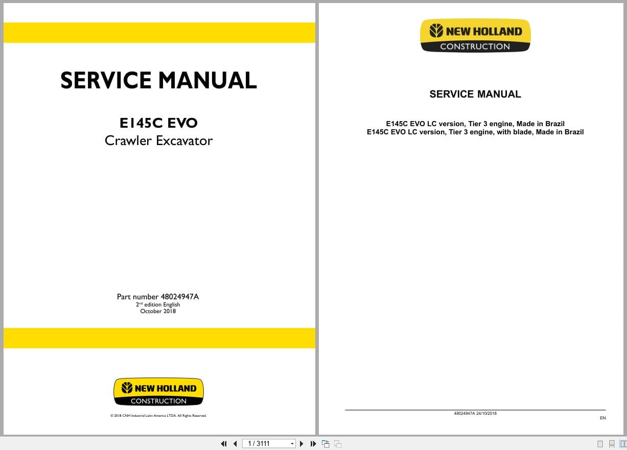 New Holland Excavator E145C EVO Service Manual 48024947A (1)
