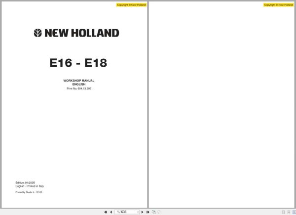 New Holland Excavator E16 E18 Workshop Manual 60413396 (1) New Holland Excavator E16 E18 Workshop Manual 60413396 (1)