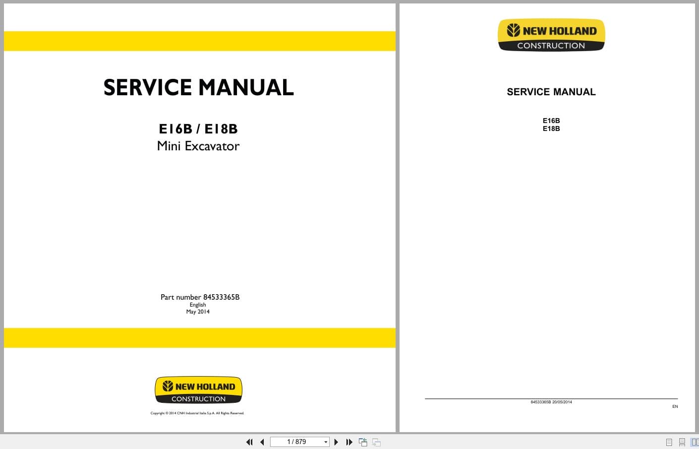 New Holland Excavator E16B E18B Service Manual 84533365B (1)