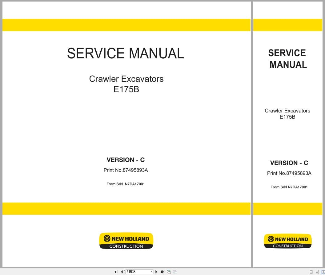 New Holland Excavator E175B Service Manual 87495893A (1)