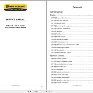 New Holland Excavator E18C Tier IV Service Manual 48139696 (1)