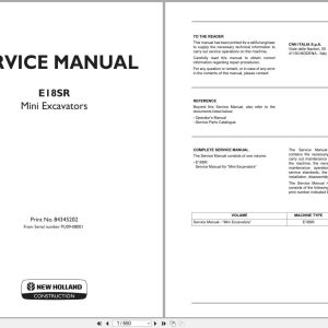 New Holland Excavator E18SR Service Manual 84345202 (1)