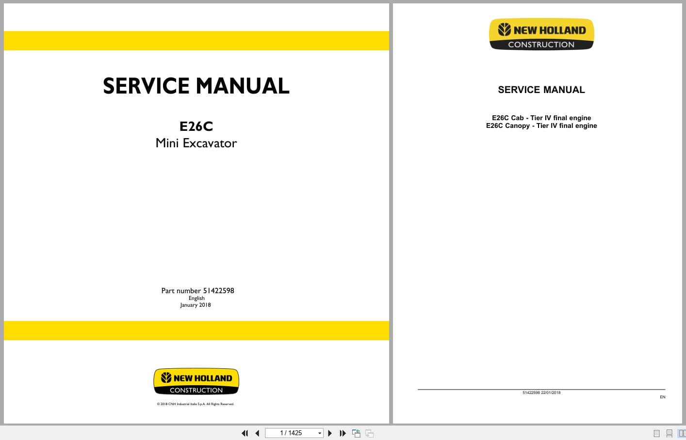 New Holland Excavator E26C Service Manual 51422598 (1)