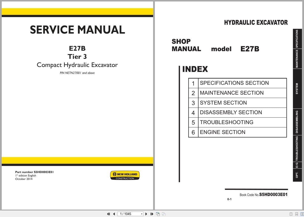 New Holland Excavator E27B Tier 3 Service Manual S5HD0003E01 (1)