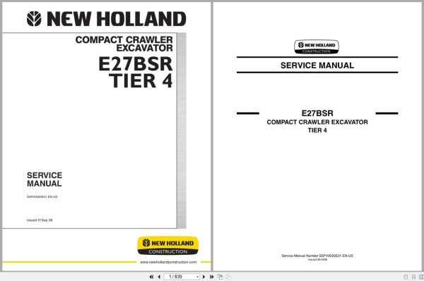 New Holland Excavator E27BSR Tier 4 Service Manual S5PV0020E01 (1) New Holland Excavator E27Bsr Tier 4 Service Manual S5Pv0020E01 (1)