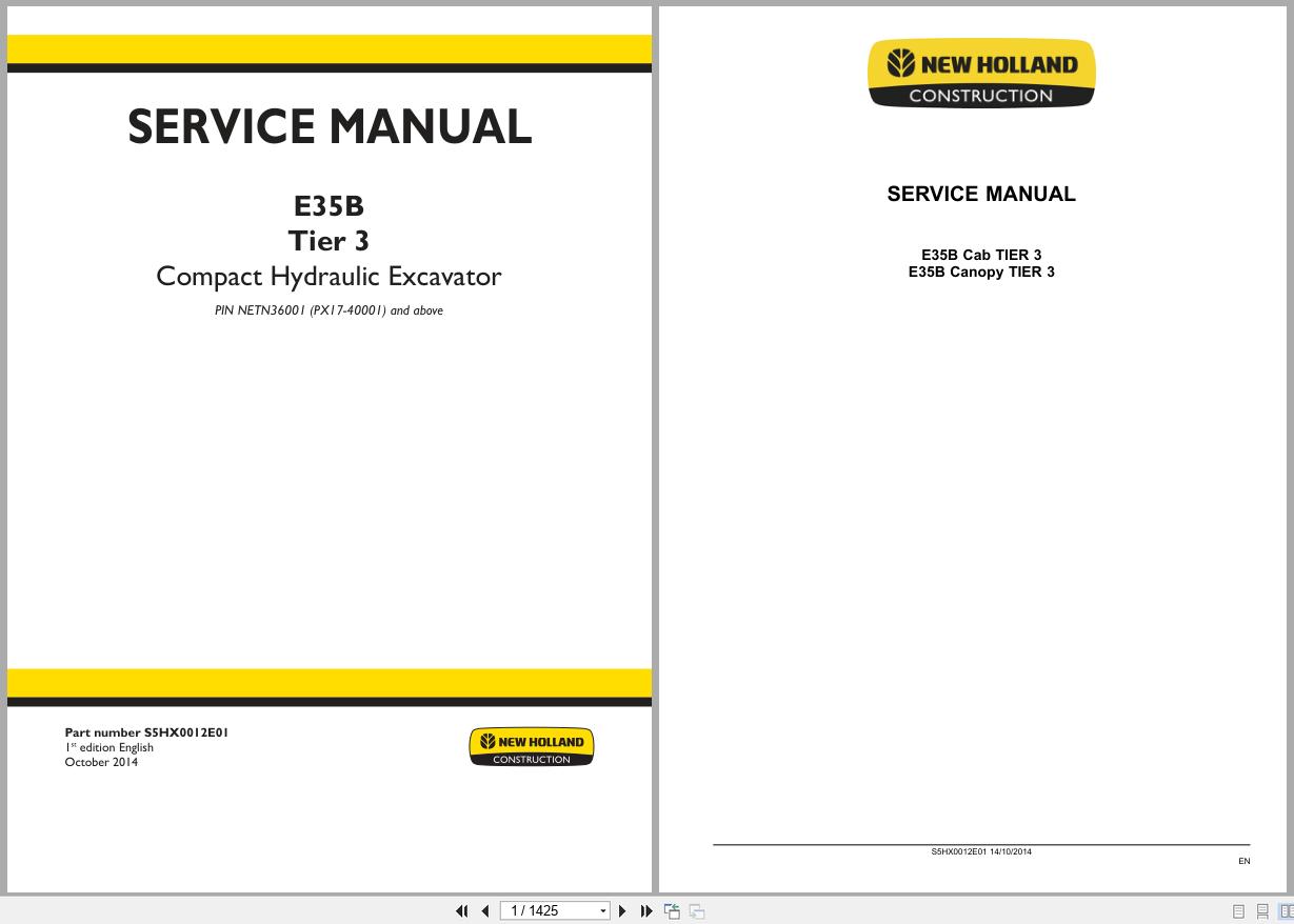 New Holland Excavator E35B Tier 3 Service Manual S5HX0012E01 (1)